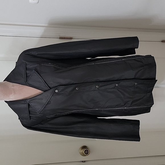 Chico's Size 2 Rain / Trench Coat Charcoal Gray (Almost Black), Missing Belt - Picture 1 of 10